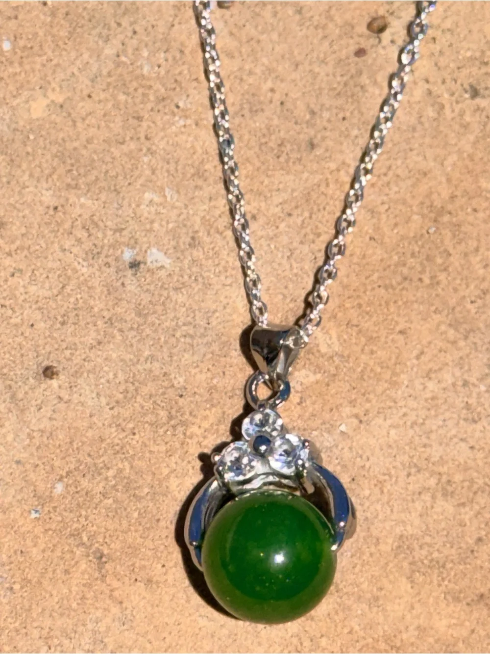New Rare Jadeite Stone Green 925 Sterling Silver White Sapphire Artisan Necklace